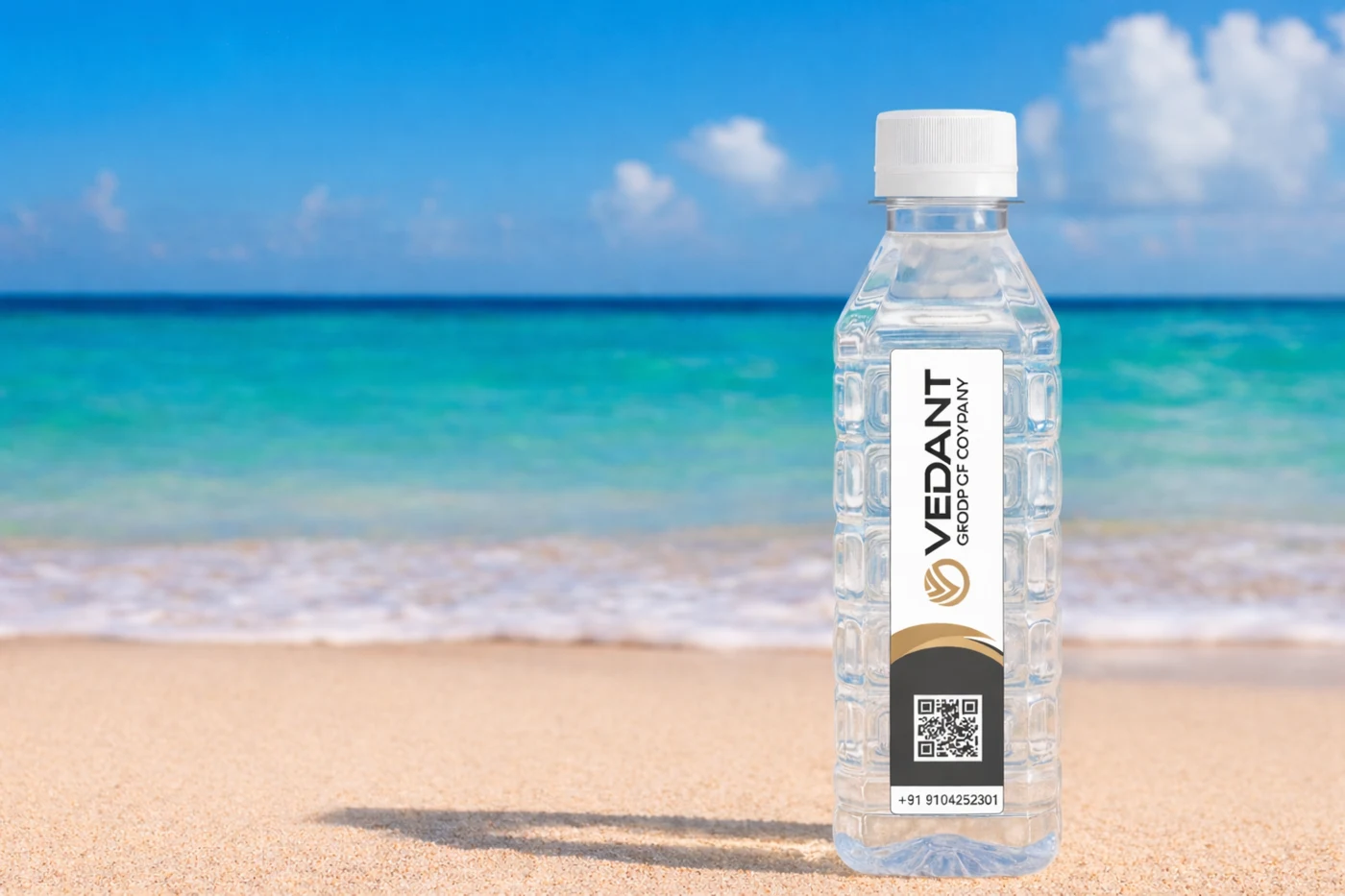 Custom branded water bottle sample for Vedant